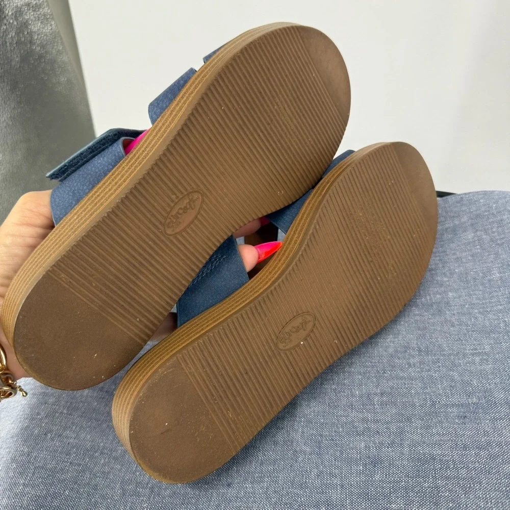 Eurosoft Nadine Blue Suede Slide Sandals Womens 8.5 Criss Cross Leather Slip On